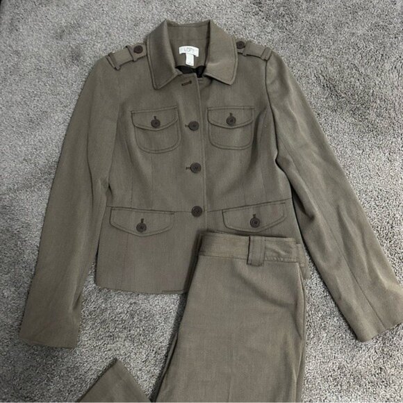 Ann Taylor LOFT Safari Suit Set Taupe Utility Chic Size 6 Workwear - Picture 6 of 16